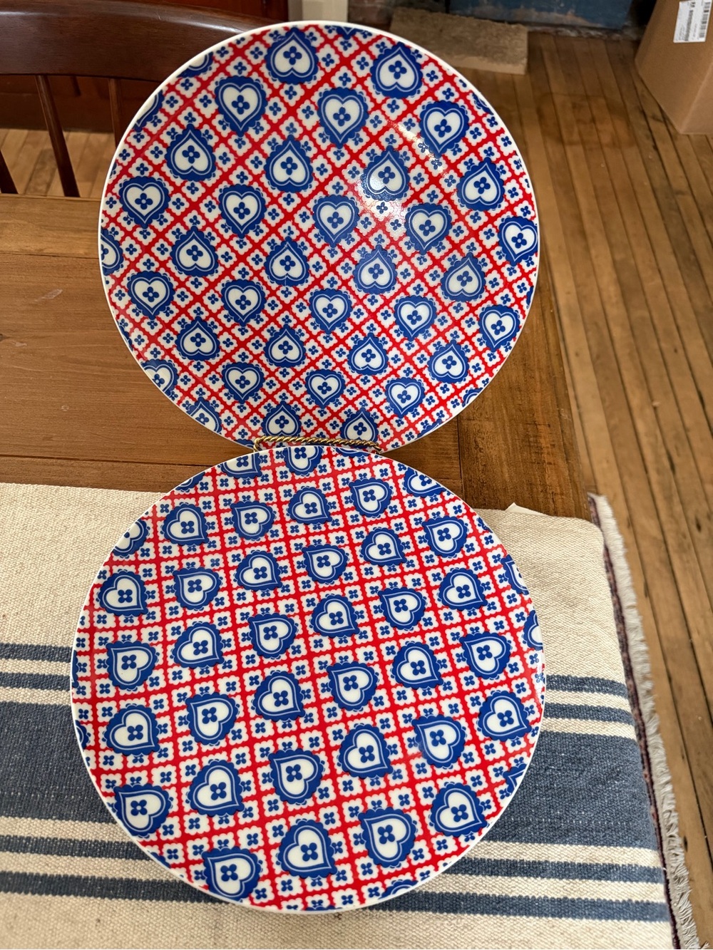3 Taste Setter Collection Blue Hearts Red White Stripe Dinner Plates 10.25”